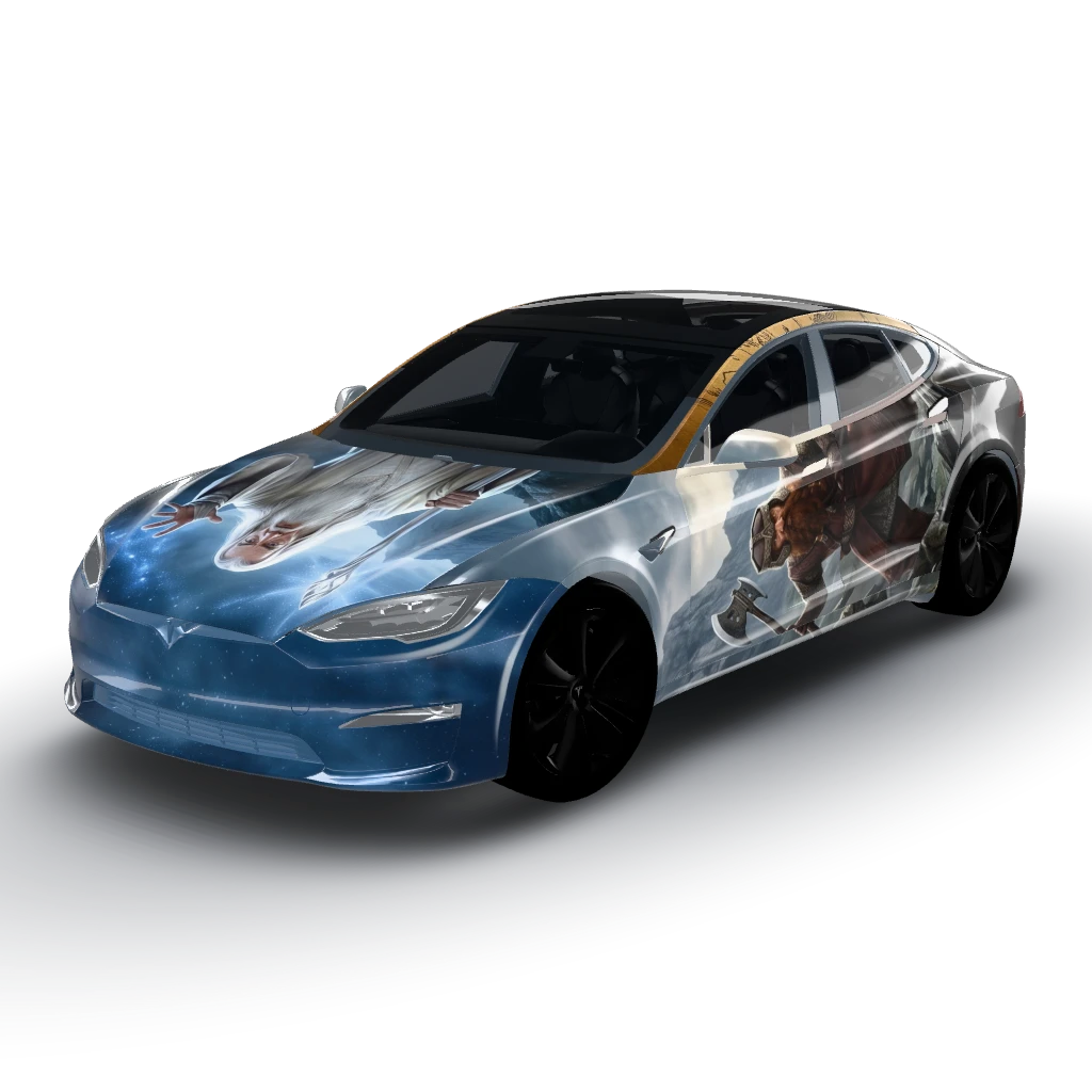 Lord of the rings themed wrap with Gandalf — a Model S (2021+) wearing this AI wrap design