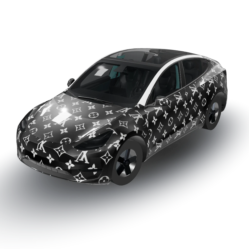 Apply a luxury Louis Vuitton-inspired — a Model Y wearing a community-designed AI wrap