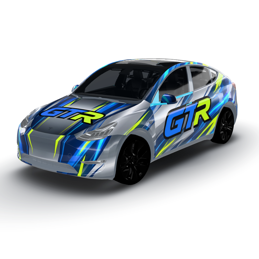 GTR features a dynamic design in a sleek — a Model Y wearing this AI wrap design