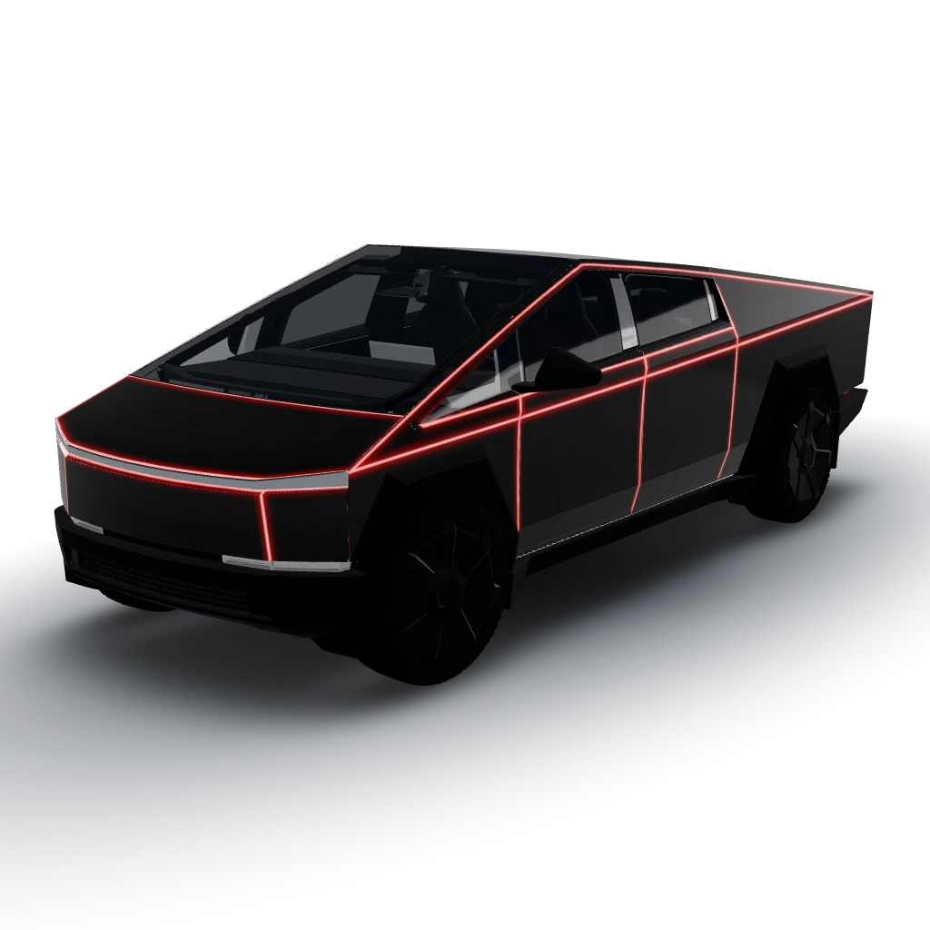 Matte/satin black Tesla Cybertruck — a Cybertruck wearing this AI wrap design