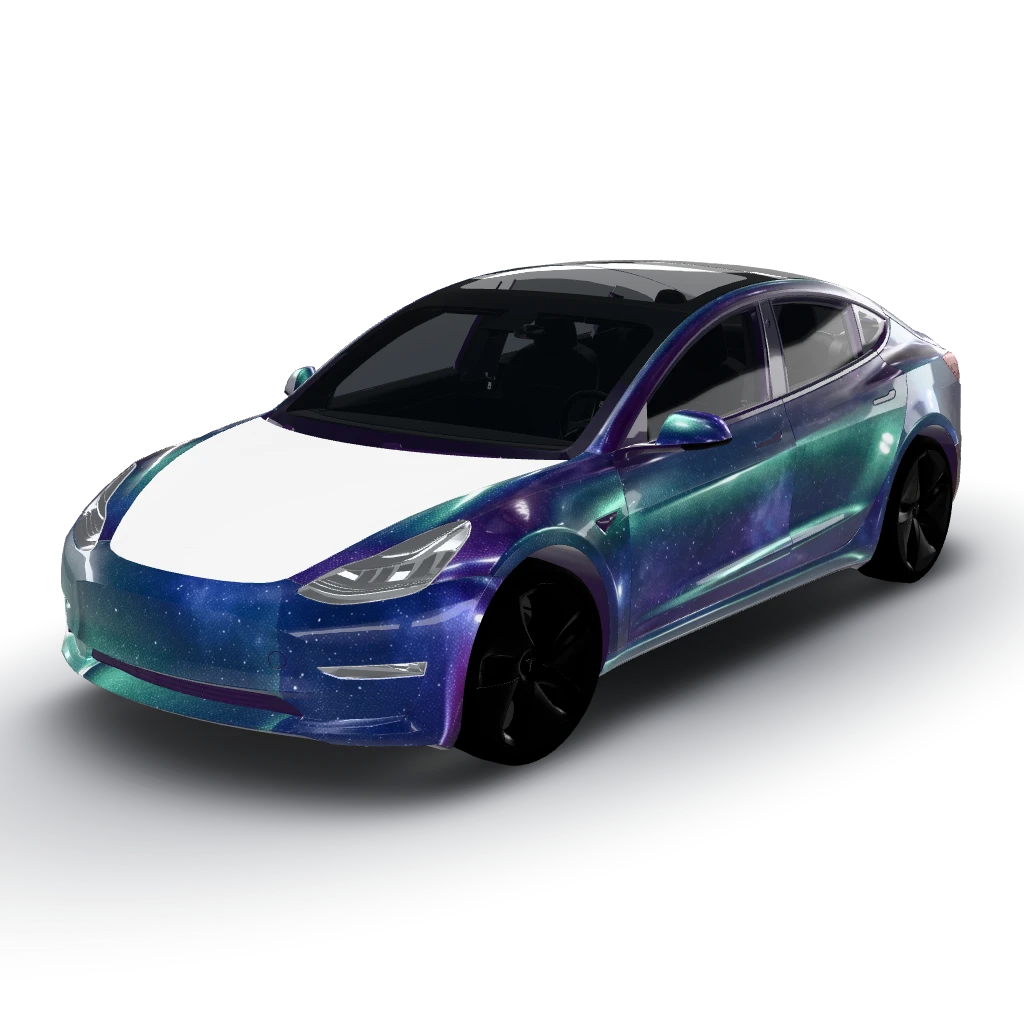 3m gloss flip deep space — a Model 3 wearing this AI wrap design