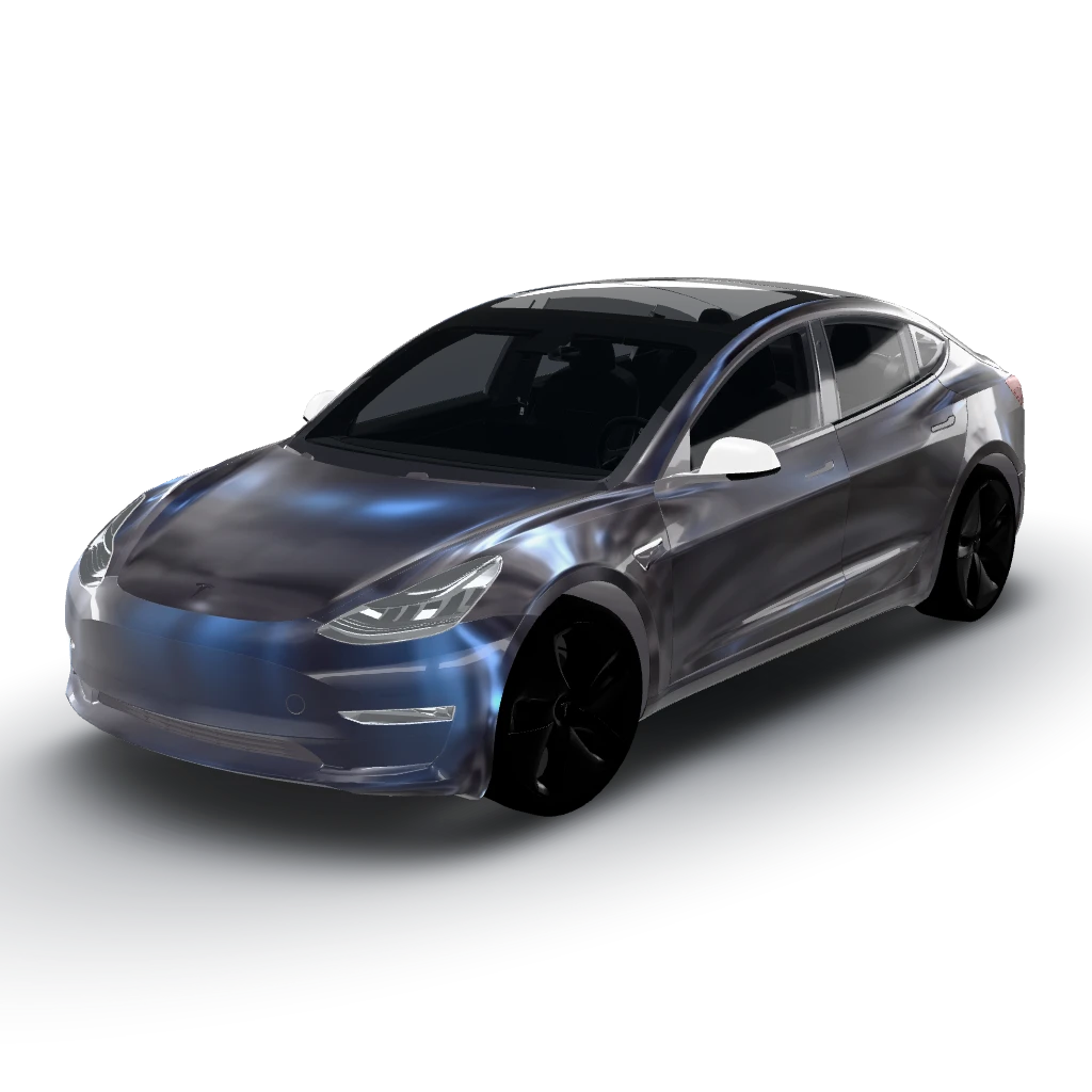 Liquid chrome in graphite black — a Model 3 wearing this AI wrap design