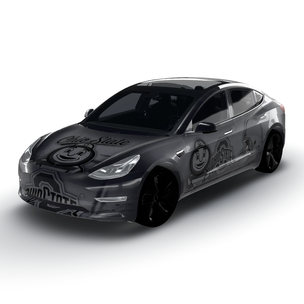 Perfect! — a Model 3 wearing this AI wrap design