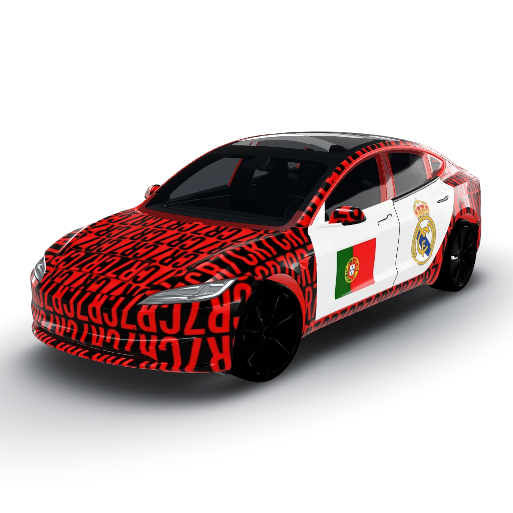 White color on the doors a portugese flag — a Model 3 (2024+) Standard & Premium wearing this AI wrap design