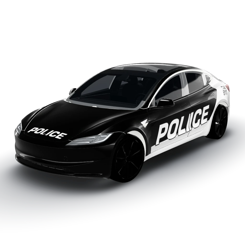 Police car — a Model 3 (2024+) Standard & Premium wearing this AI wrap design