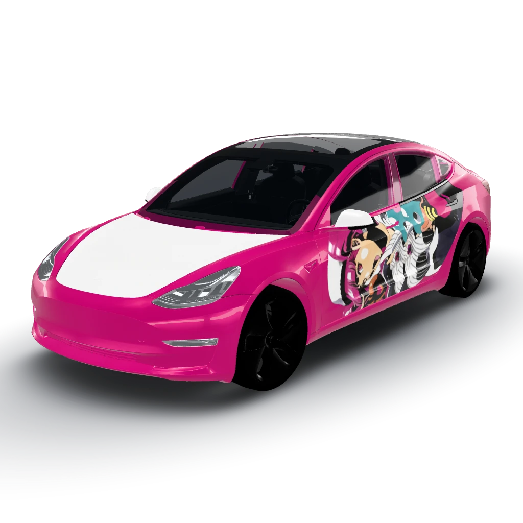 Here's the design based on your details — a Model 3 wearing this AI wrap design