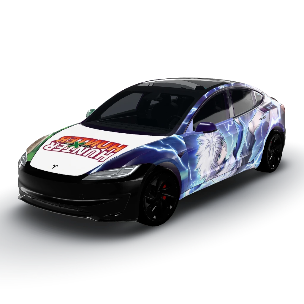 Hunter X Hunter themed — a Model 3 (2024+) Performance wearing this AI wrap design
