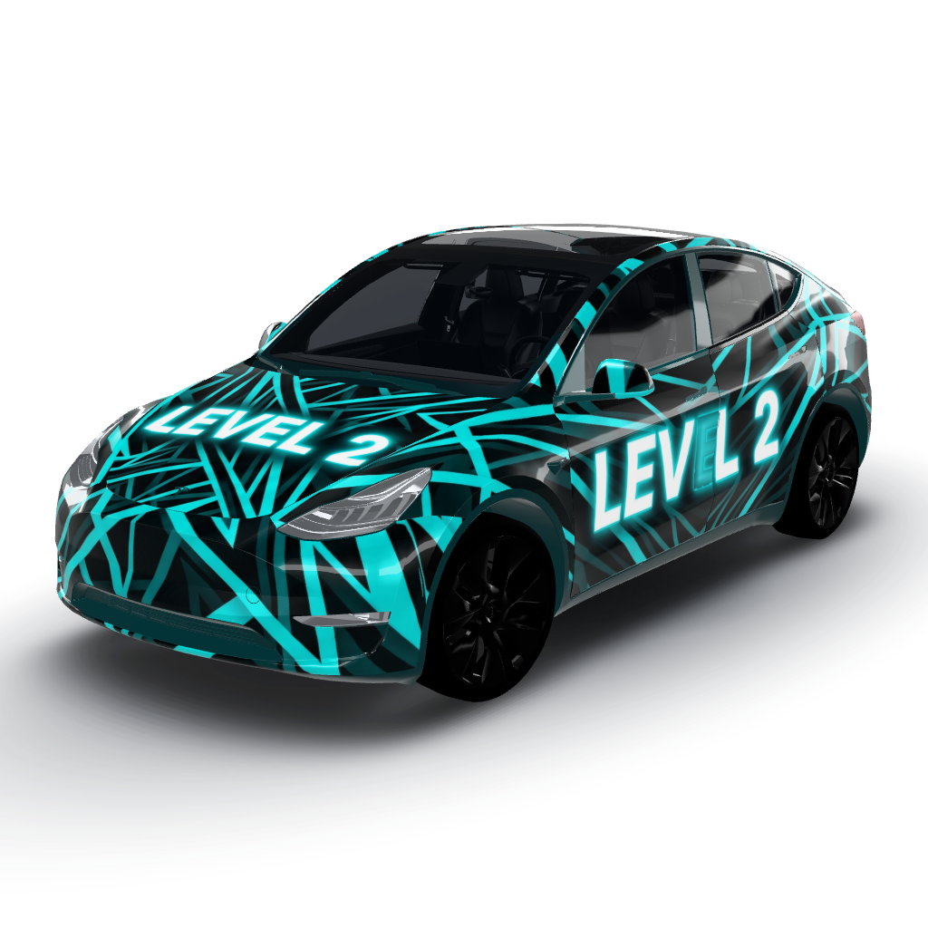 Quiero un rap que combine un vibrante — a Model Y wearing this AI wrap design