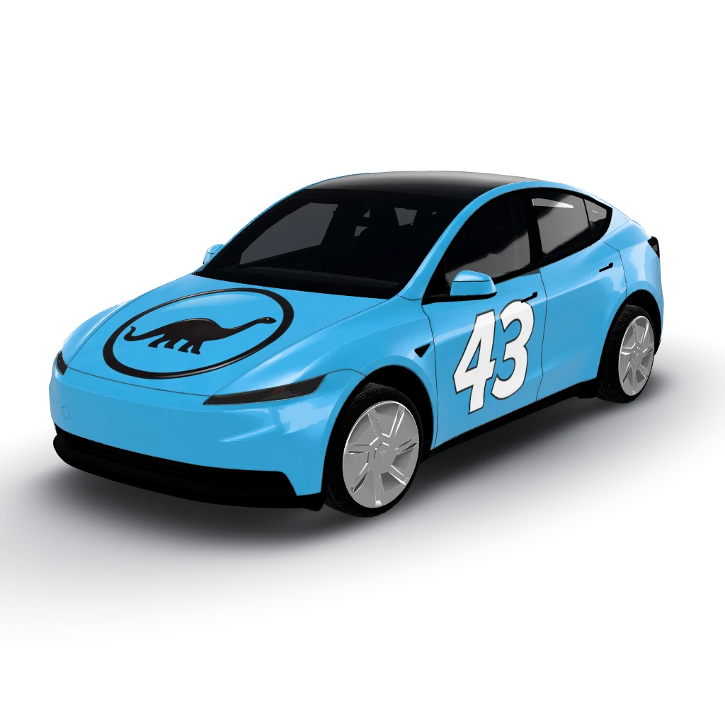 Solid light blue serves as the vibrant base — a Model Y (2025+) Standard wearing this AI wrap design