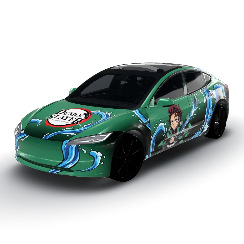 We'll feature a Demon Slayer theme — a Model 3 (2024+) Standard & Premium wearing this AI wrap design