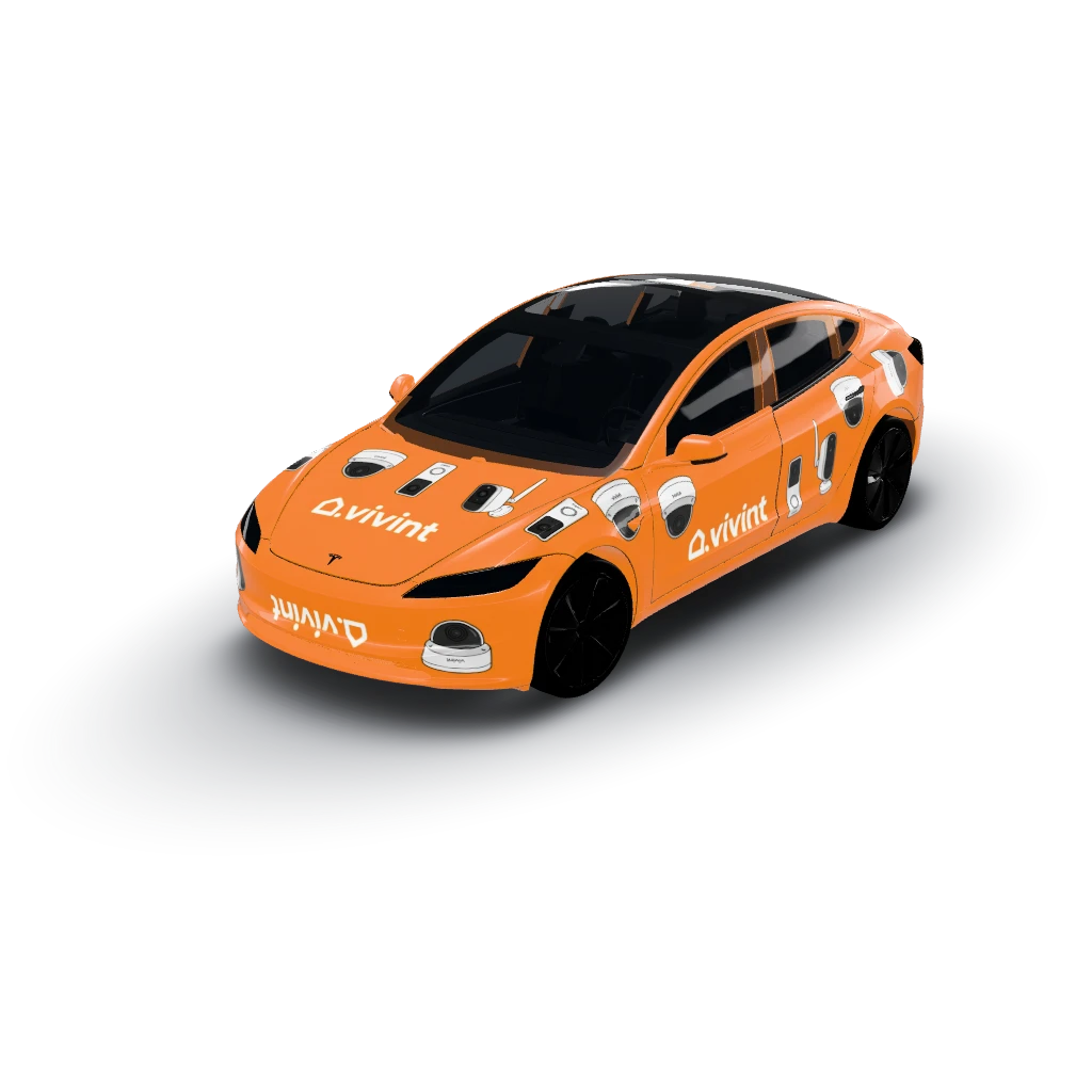 Vivint orange sign — a Model 3 (2024+ Base) wearing this AI wrap design