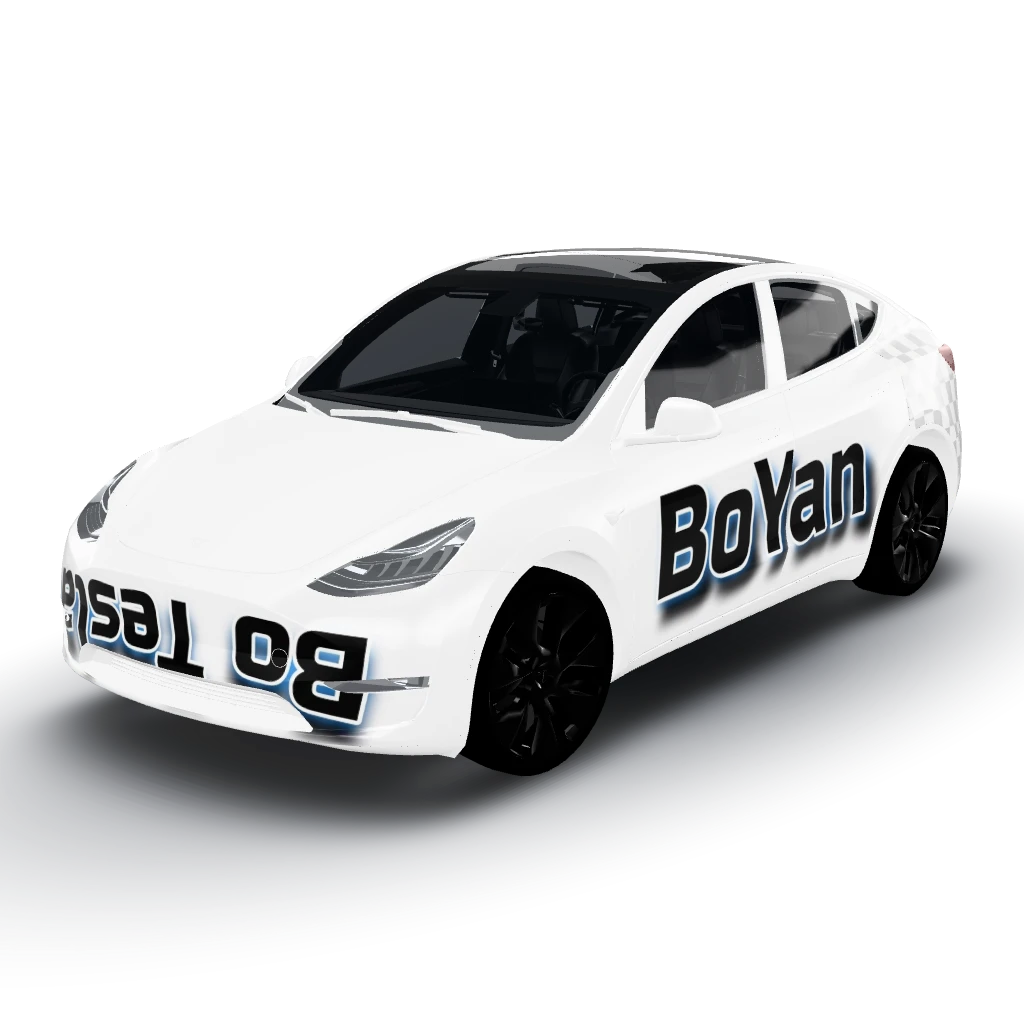 Font style for the text with black color — a Model Y wearing this AI wrap design
