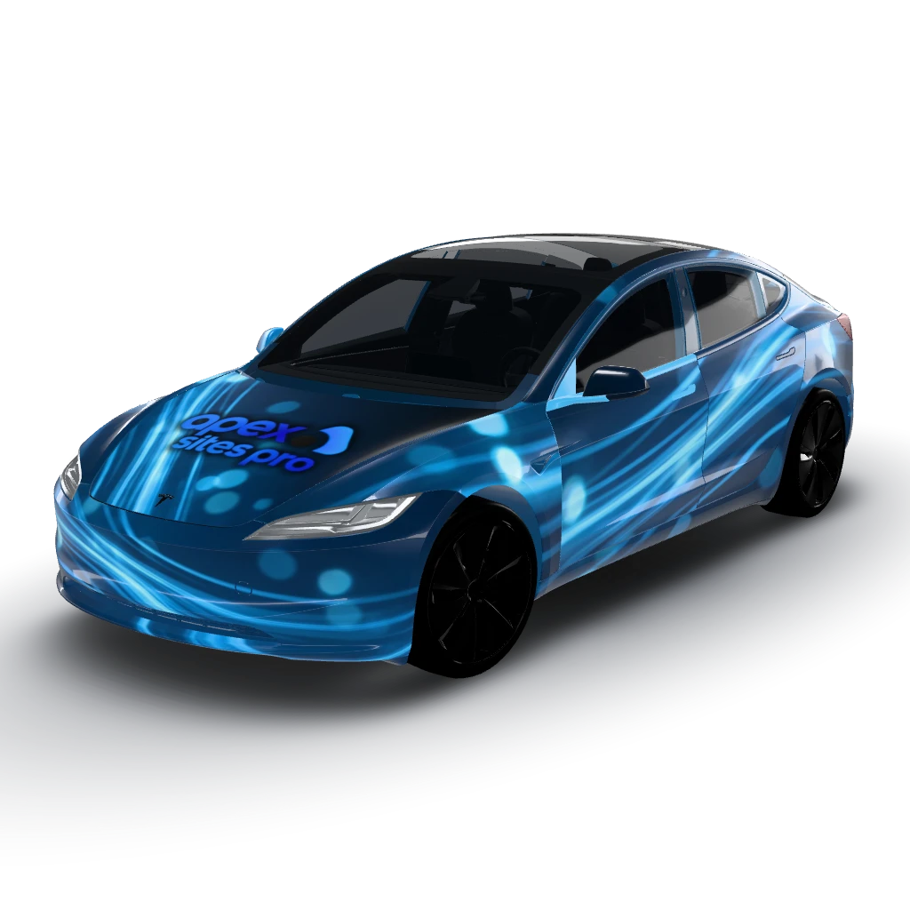 Black panels have a cool blue aura effect — a Model 3 (2024+) Standard & Premium wearing this AI wrap design