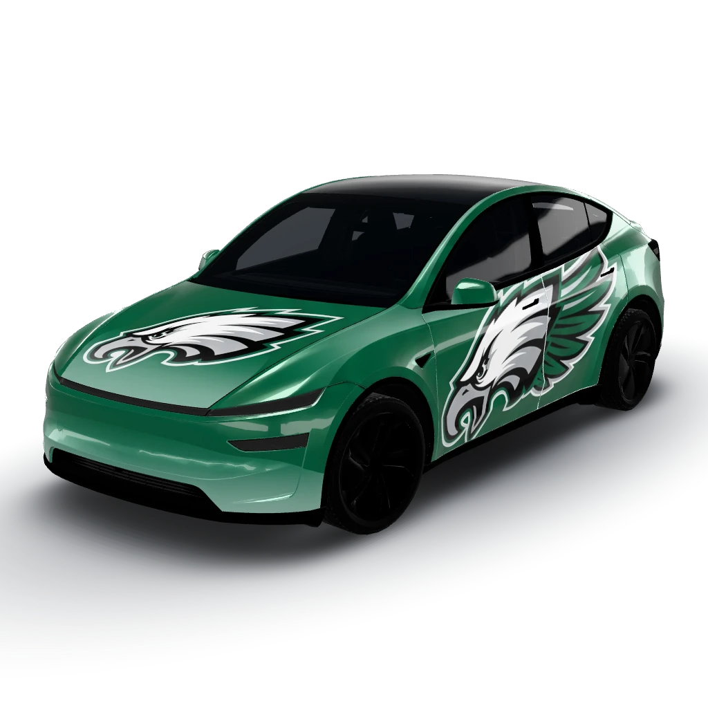 You want a glossy wrap featuring the Eagles — a Model Y (2025+) Premium wearing this AI wrap design