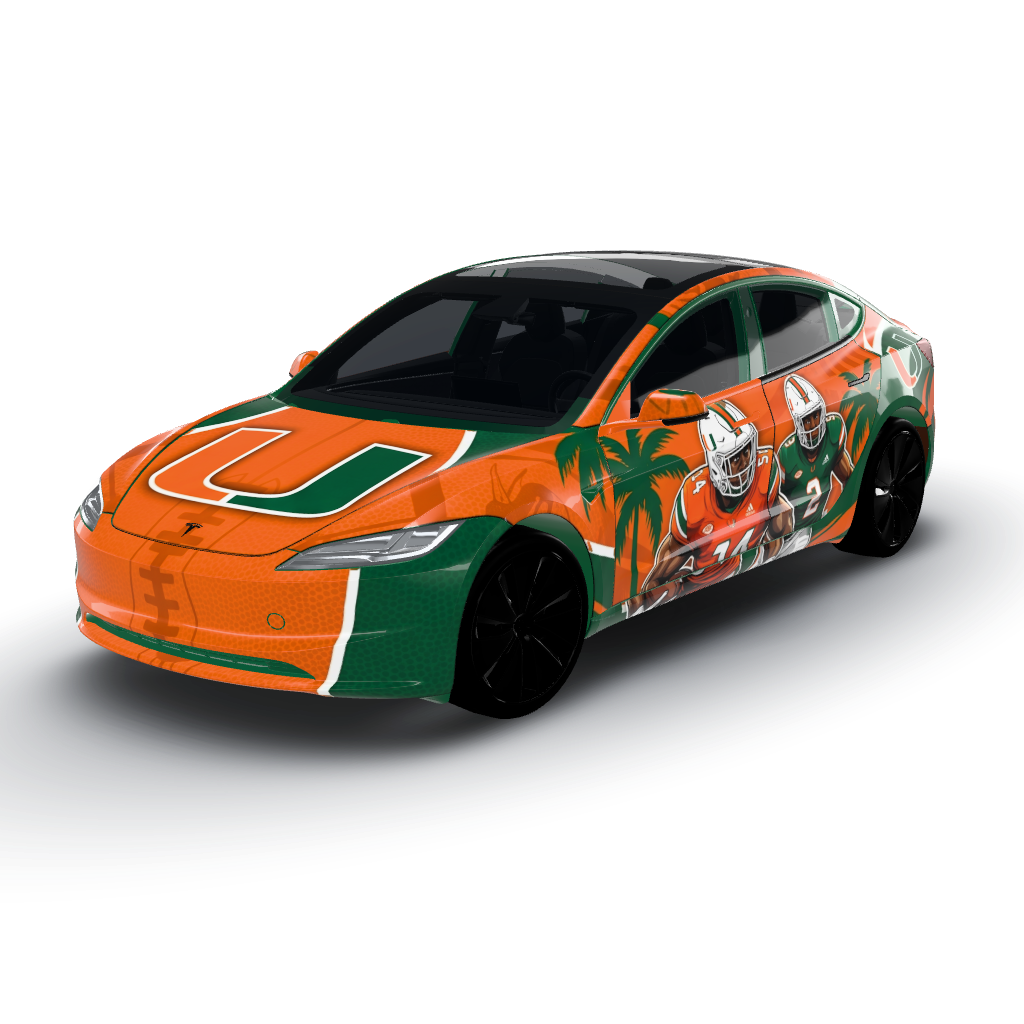 Features a vibrant color palette dominated — a Model 3 (2024+) Standard & Premium wearing this AI wrap design