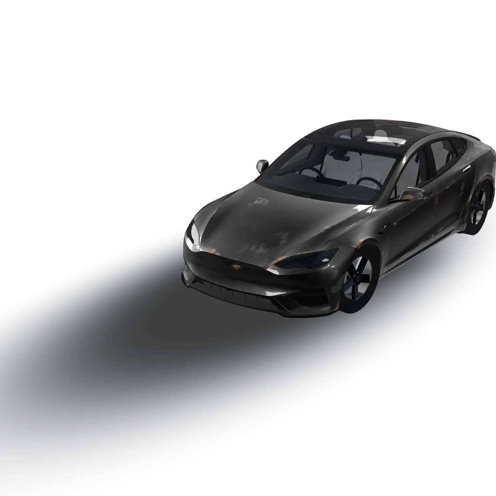 Matte black patina wrap — a Model S Plaid (2025) wearing this AI wrap design