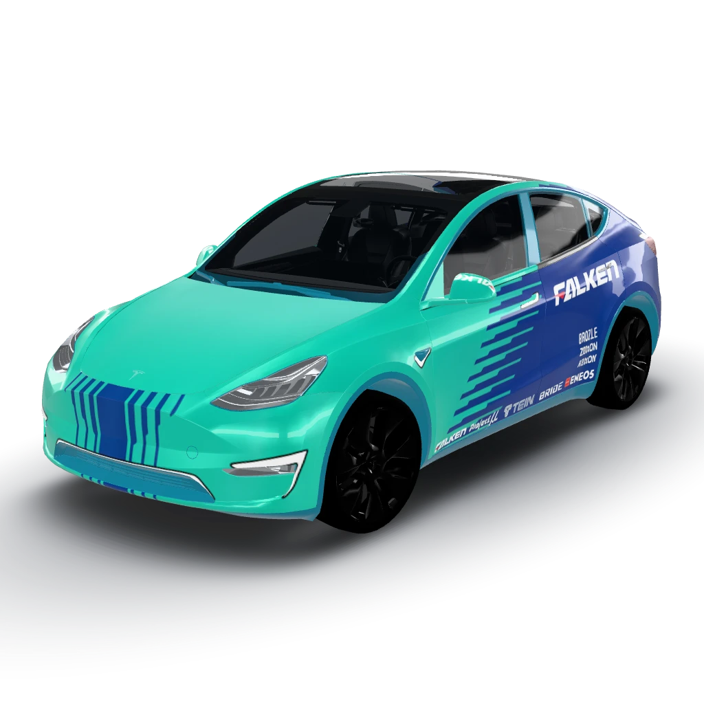Final design features a teal and navy — a Model Y wearing this AI wrap design