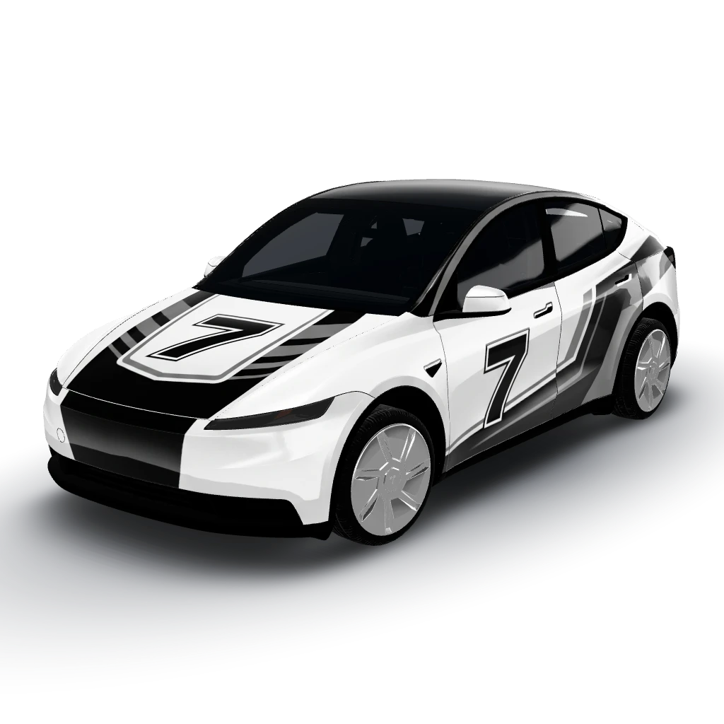 Will feature a glossy white finish — a Model Y (2025+) Standard wearing this AI wrap design
