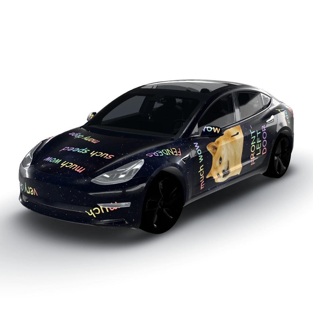 Dark matte wrap — a Model 3 wearing this AI wrap design