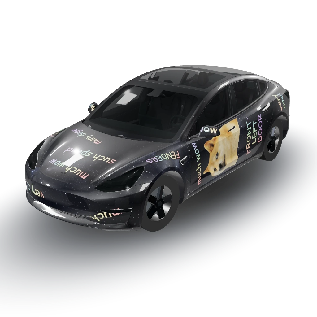 Dark matte wrap — a Model 3 wearing this AI wrap design