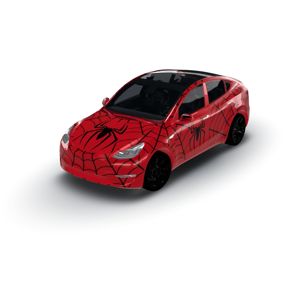 Spider-Man themed — a Model Y wearing this AI wrap design