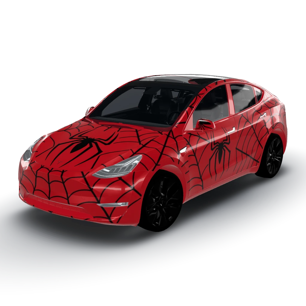 Spider-Man themed — a Model Y wearing this AI wrap design