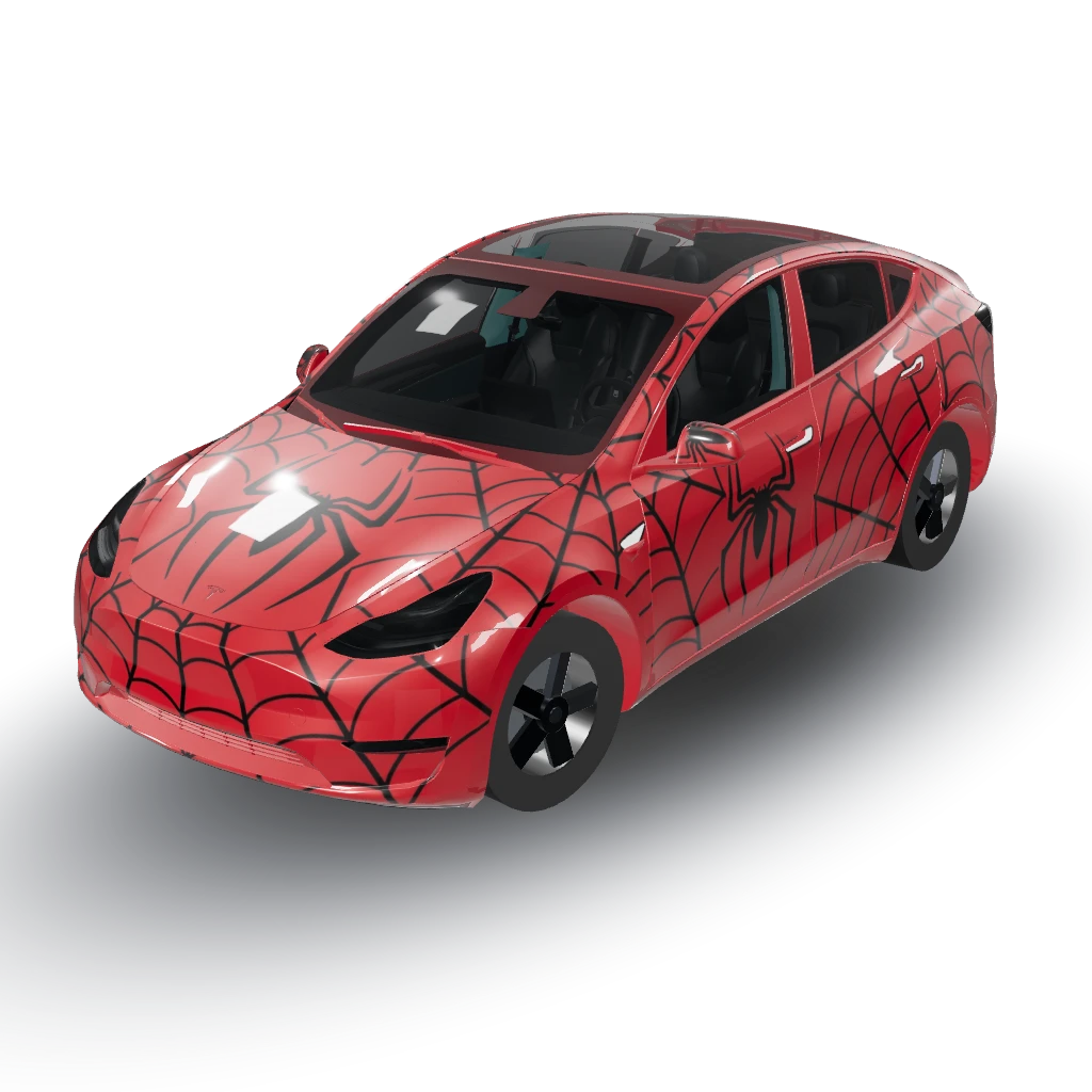 Spider-Man themed — a Model Y wearing this AI wrap design