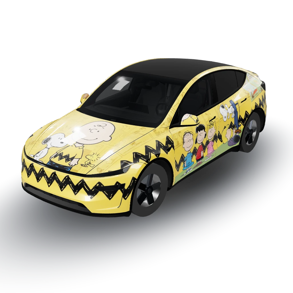 Charlie Brown theme — a Model Y (2025+ Premium) wearing this AI wrap design