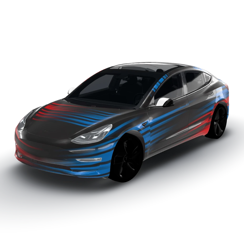 Excellent choice! — a Model 3 wearing this AI wrap design