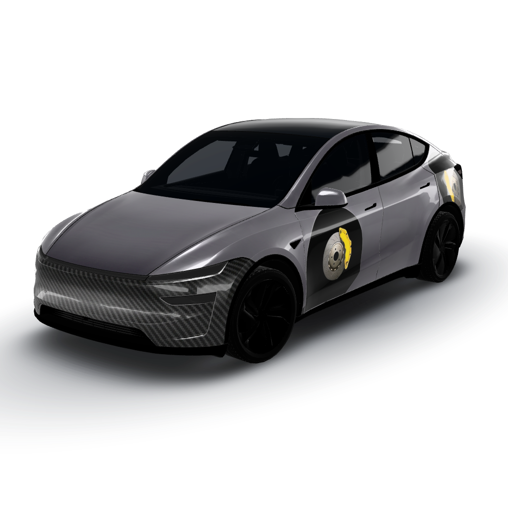 Stealth grey serves as the base color — a Model Y (2025+) Premium wearing this AI wrap design