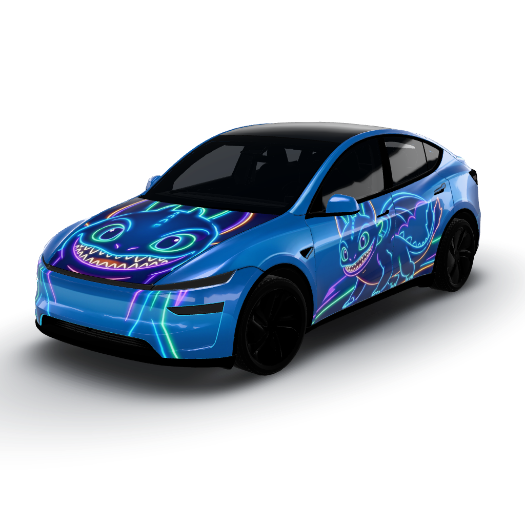 Chimuelo is depicted as a vibrant — a Model Y (2025+) Premium wearing this AI wrap design
