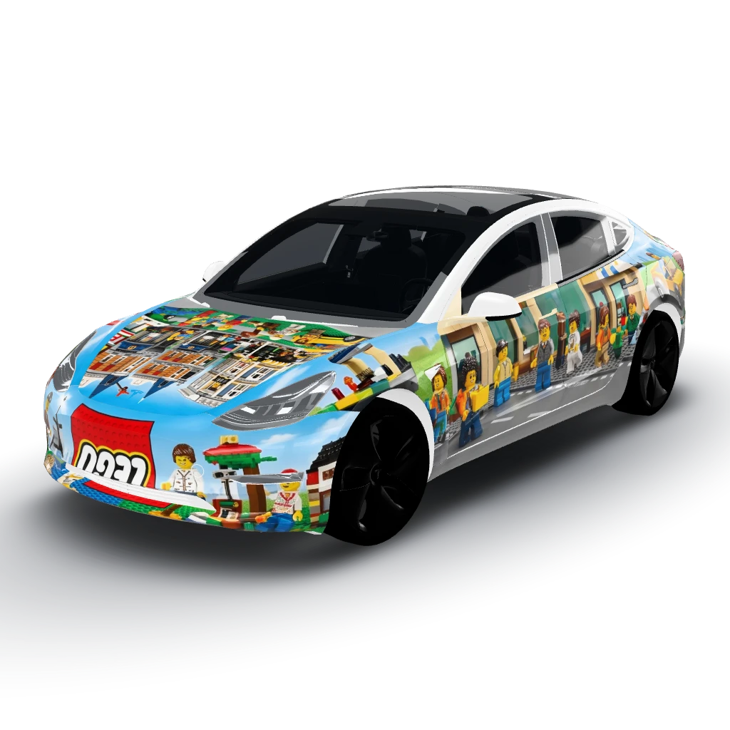 Lego — a Model 3 wearing this AI wrap design