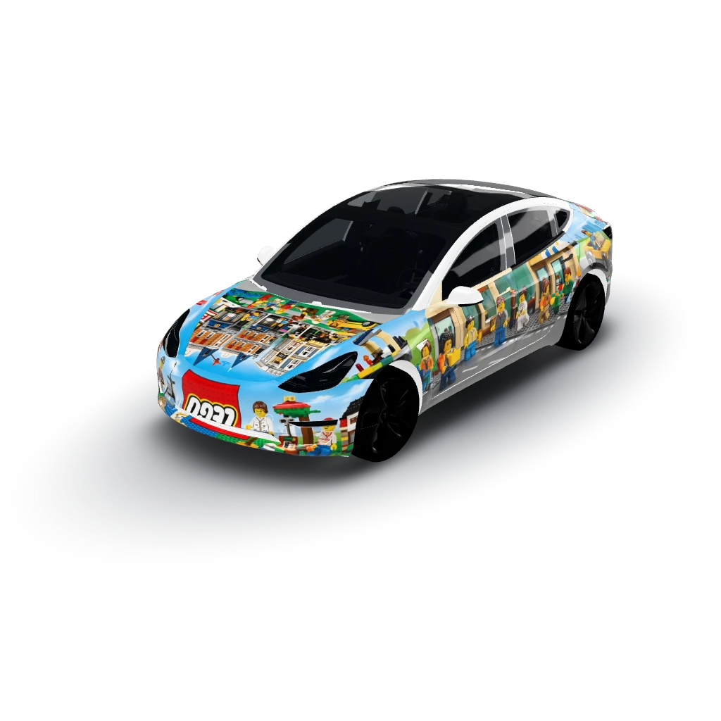 Lego — a Model 3 wearing this AI wrap design