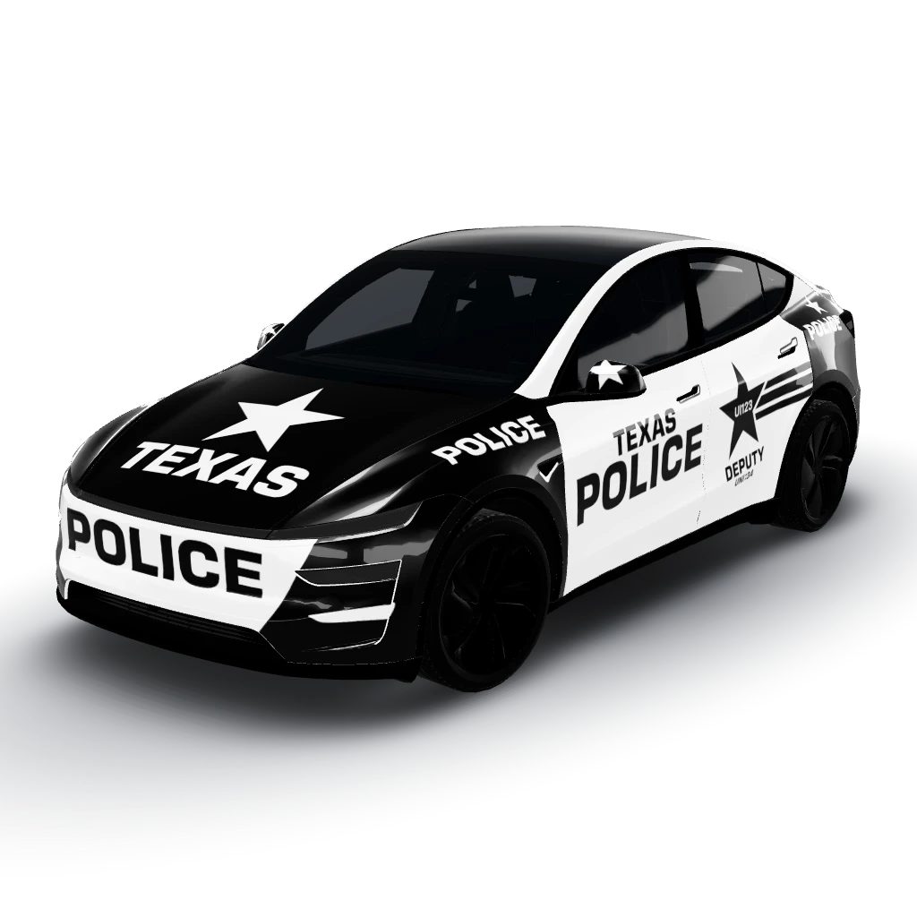 Classic Texas Police Car — a Model Y (2025+) Premium wearing this AI wrap design