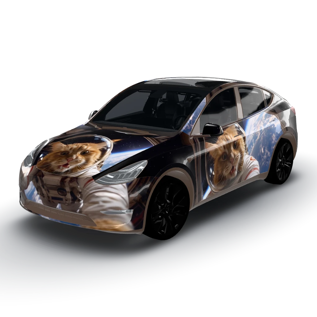 This photo — a Model Y wearing this AI wrap design