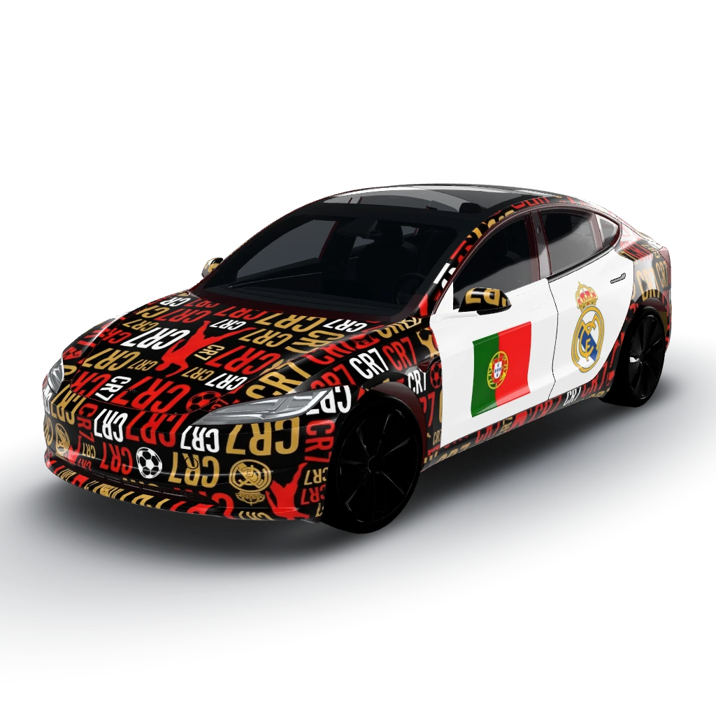 White color on the doors a portugese flag — a Model 3 (2024+) Standard & Premium wearing this AI wrap design