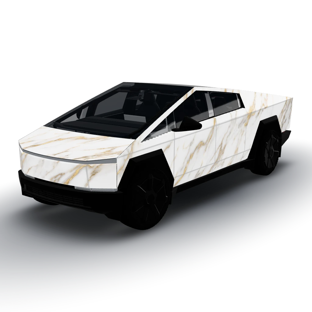 Marble white & gold veins — a Cybertruck wearing this AI wrap design