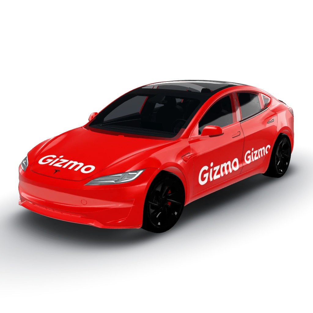 Glossy Ultra Red base wrap for your Model 3 — a Model 3 (2024+) Performance wearing this AI wrap design