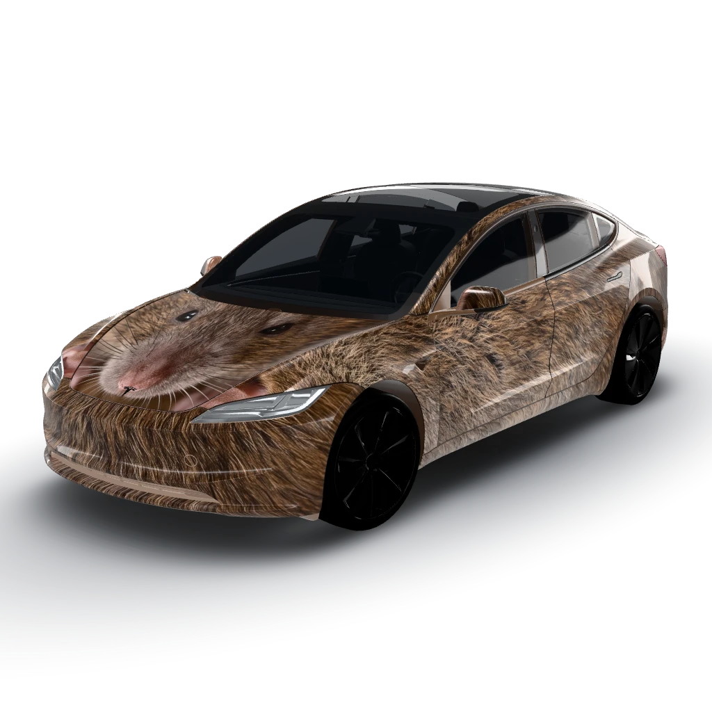 Rat wrap for my Tesla? — a Model 3 (2024+) Standard & Premium wearing this AI wrap design