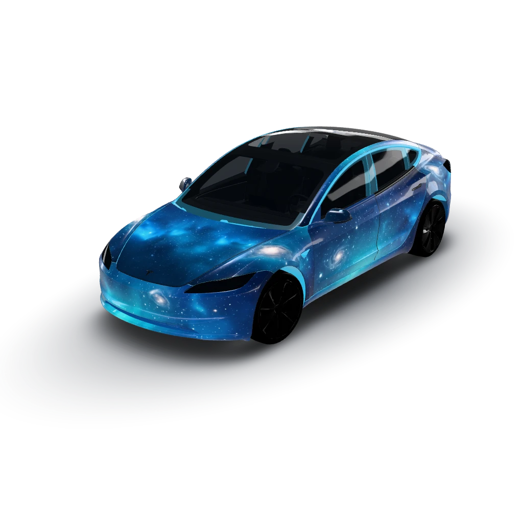 Absolutely! — a Model 3 (2024+ Base) wearing this AI wrap design