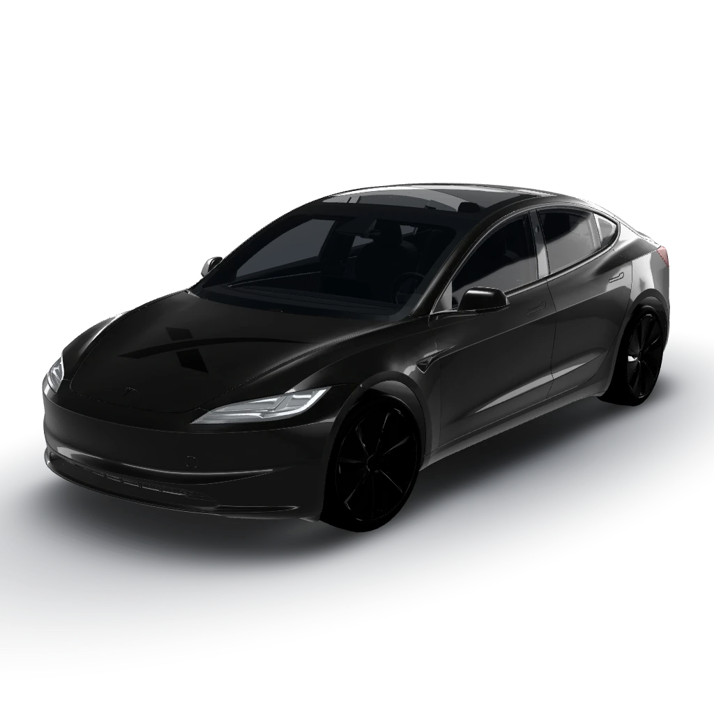 Matte black space x logo on hood and trunj — a Model 3 (2024+) Standard & Premium wearing this AI wrap design