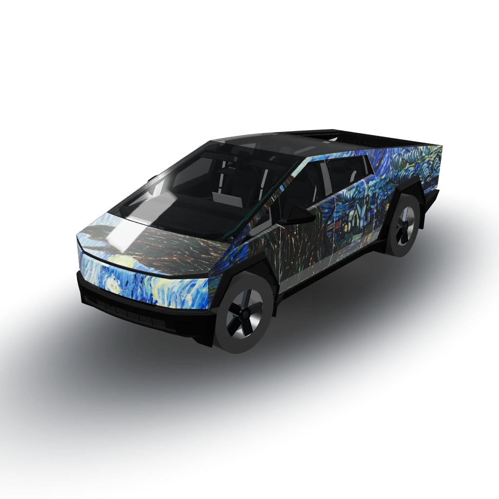 Starry night painting — a Cybertruck wearing this AI wrap design
