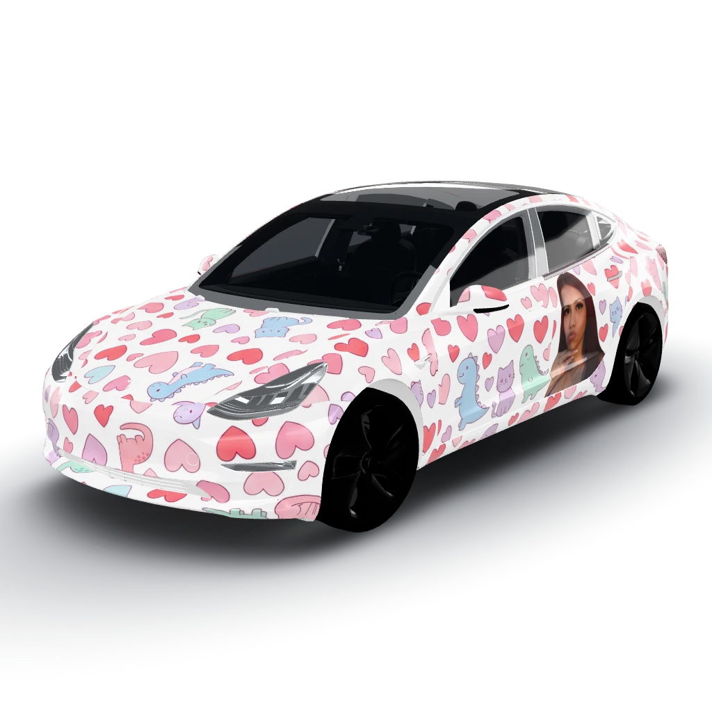 For your wrap design, we'll showcase — a Model 3 wearing this AI wrap design
