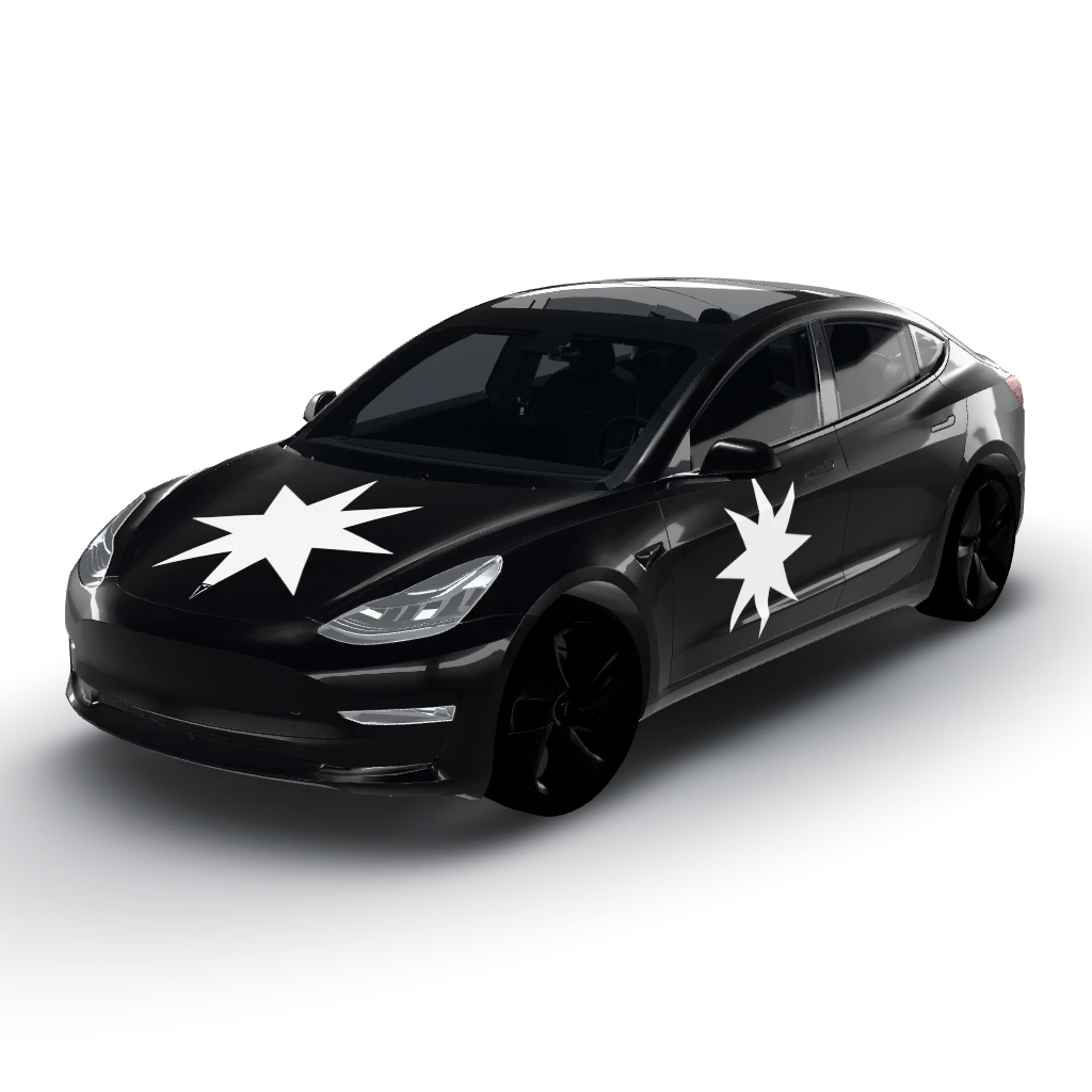 Понял, звезды будут расположены так — a Model 3 wearing this AI wrap design