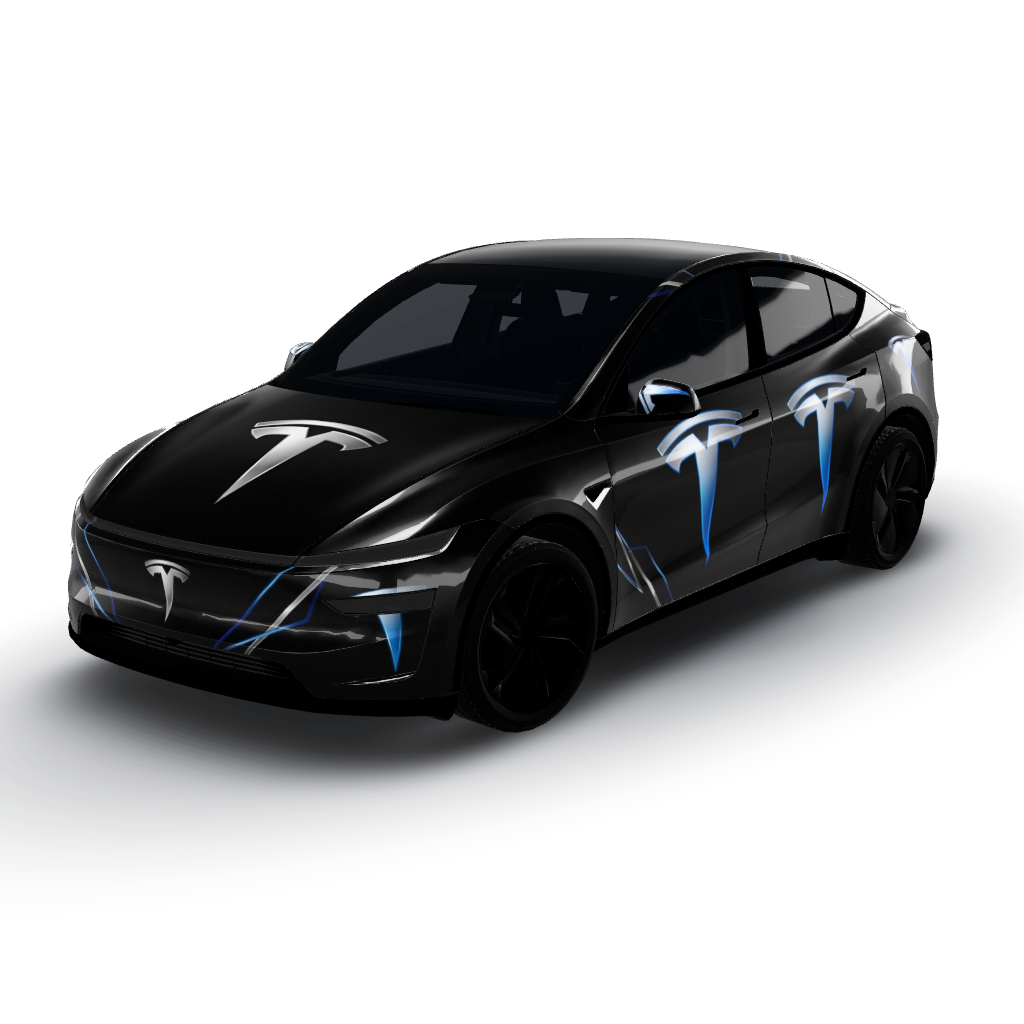 Sleek and modern interpretation — a Model Y (2025+) Premium wearing this AI wrap design