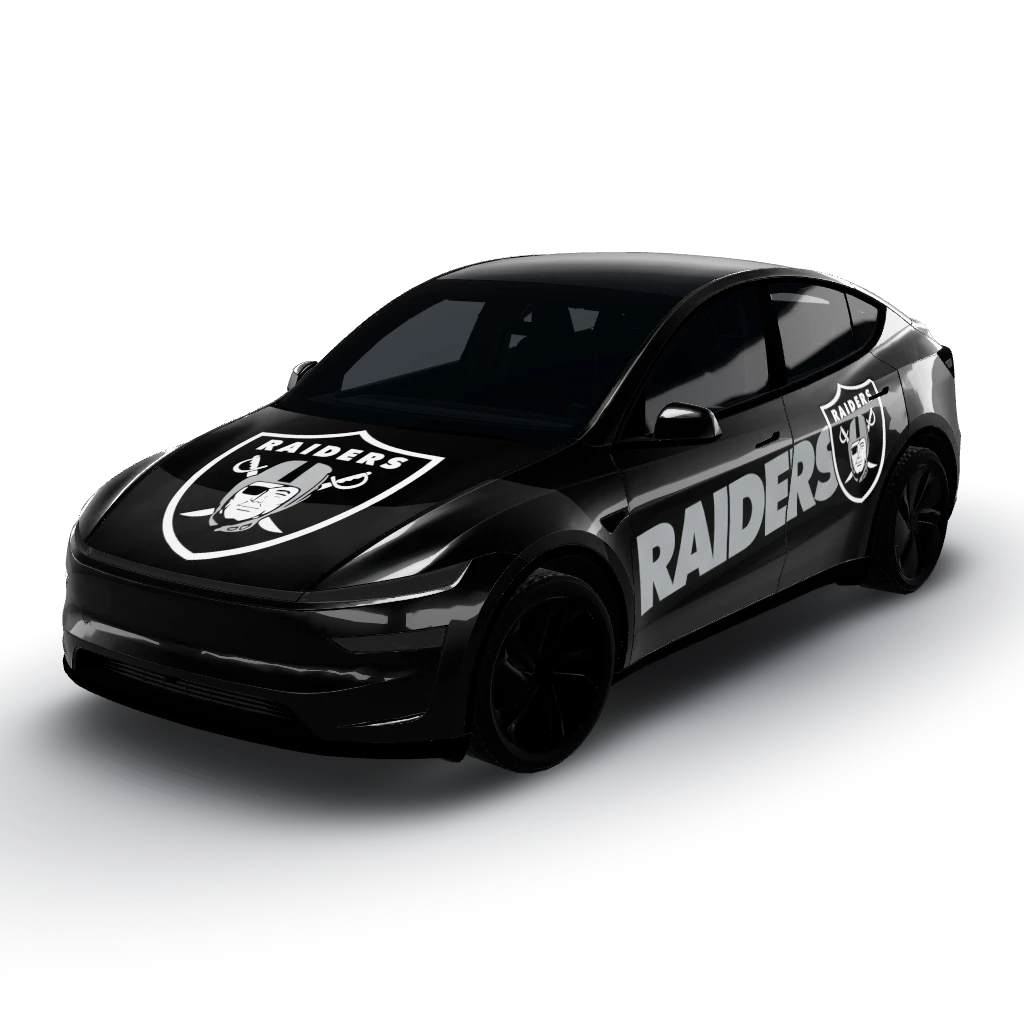 We'll place the Raiders logo centered — a Model Y (2025+) Premium wearing this AI wrap design