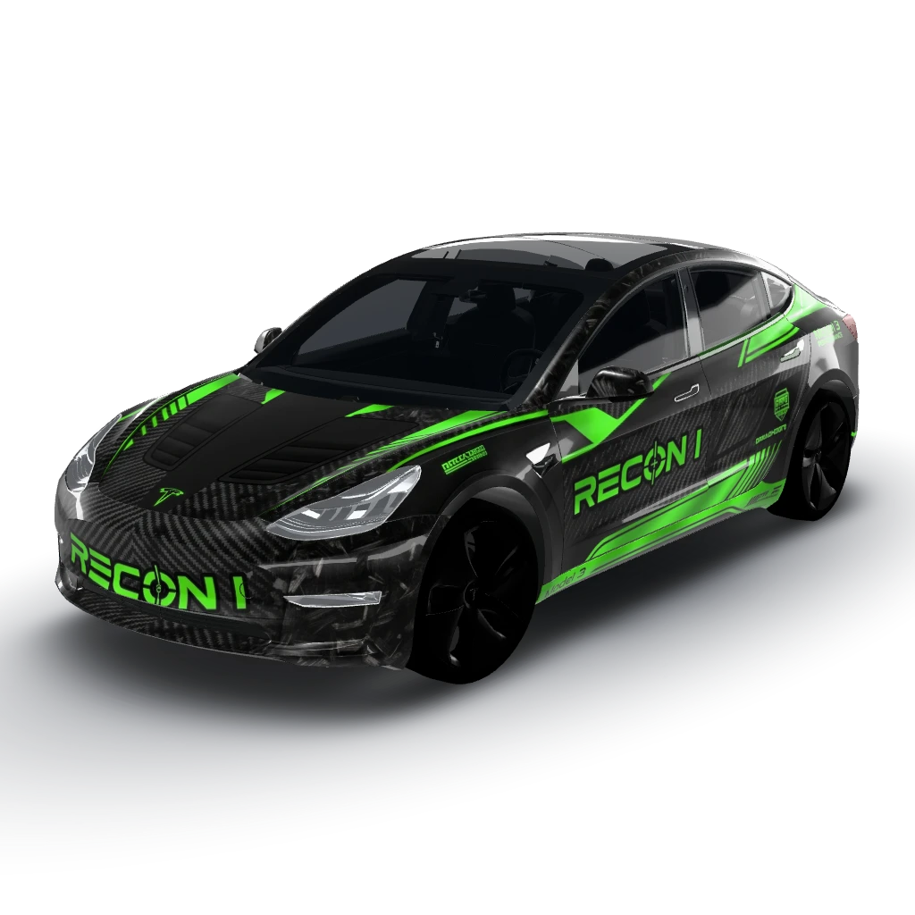 Ultra-premium Tesla Model 3 Performance — a Model 3 wearing this AI wrap design