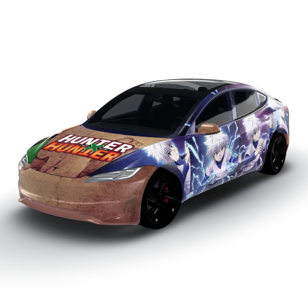 Hunter X Hunter themed — a Model 3 (2024+) Performance wearing this AI wrap design