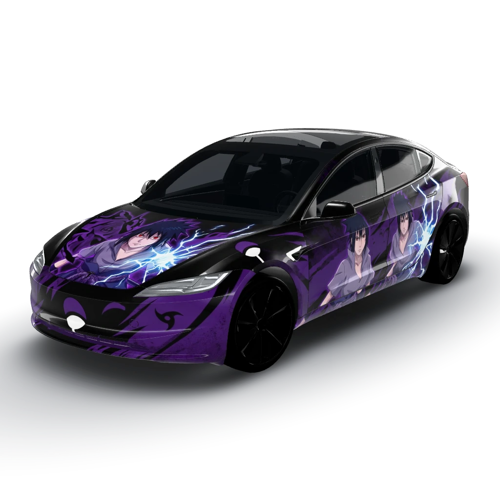 We'll keep the full wrap of Sasuke Uchiha — a Model 3 (2024+) Standard & Premium wearing this AI wrap design