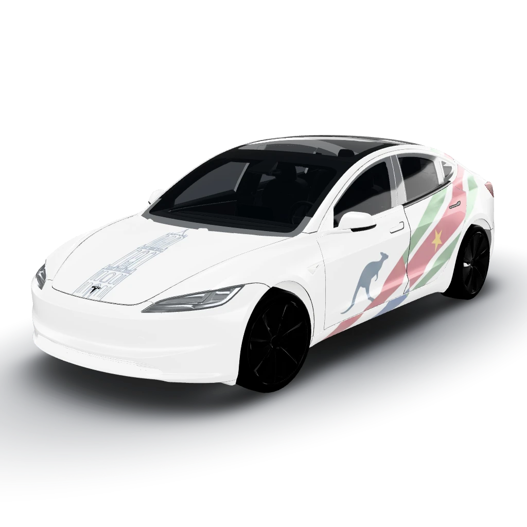 Subtle matte-white Tesla Model 3 wrap — a Model 3 (2024+) Standard & Premium wearing this AI wrap design